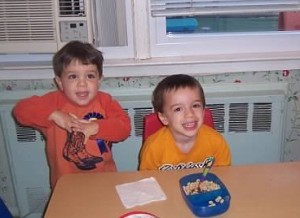 James (left) and his buddy Ben, when they were in daycare together, guilt-free.